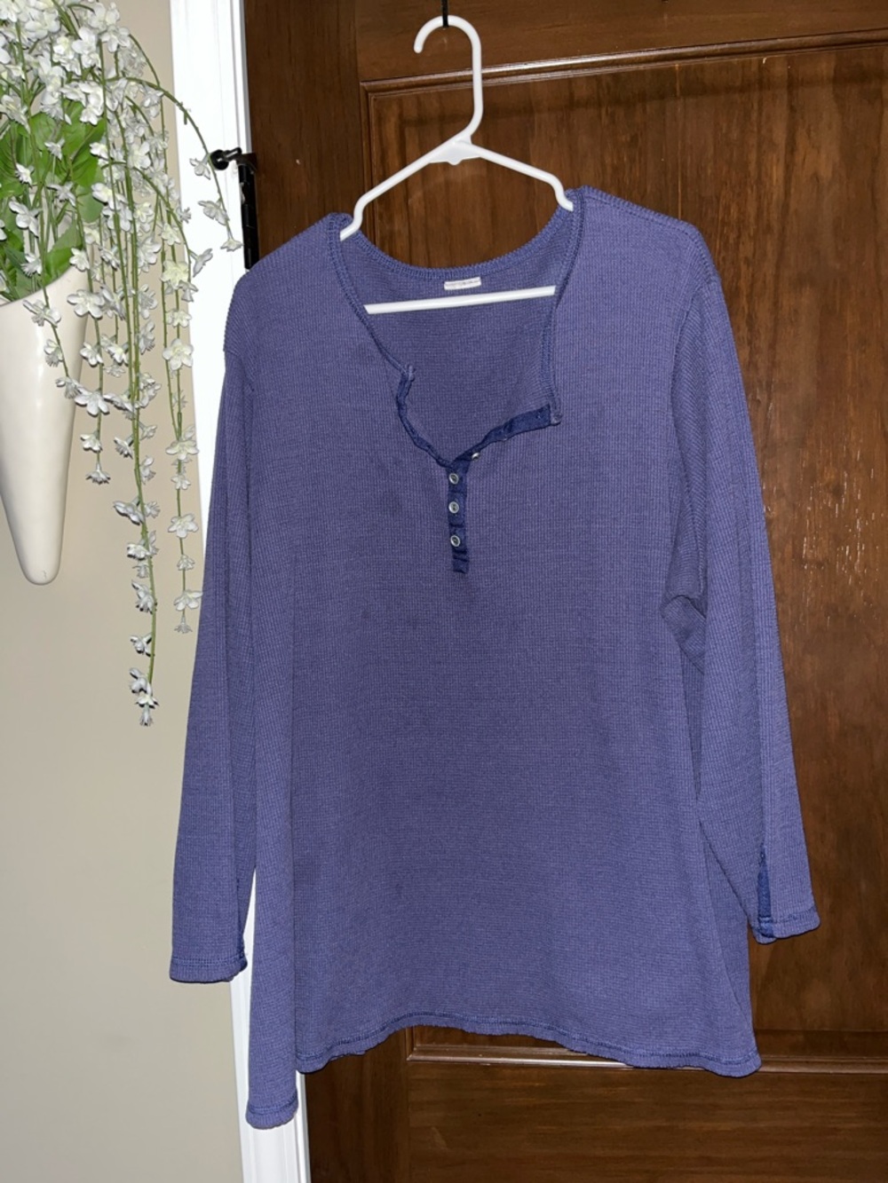 Source Unknown Long Sleeve Henley Top - Dark Blue/Purple